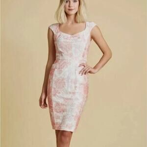 Byron Lars Designer Y2K Pink Coral Lace Button Back Sheath Dress US 00 Petite